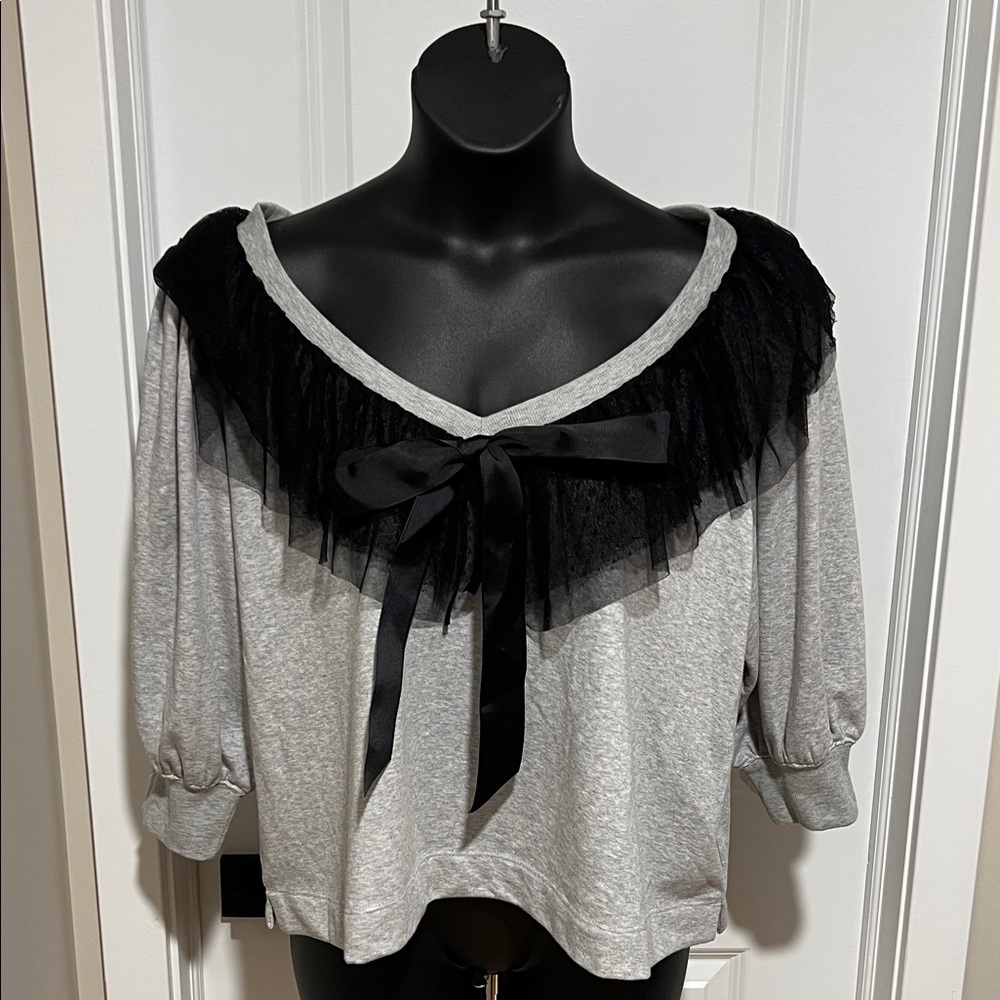 Maeve Knit Top with Black Lace and Bow